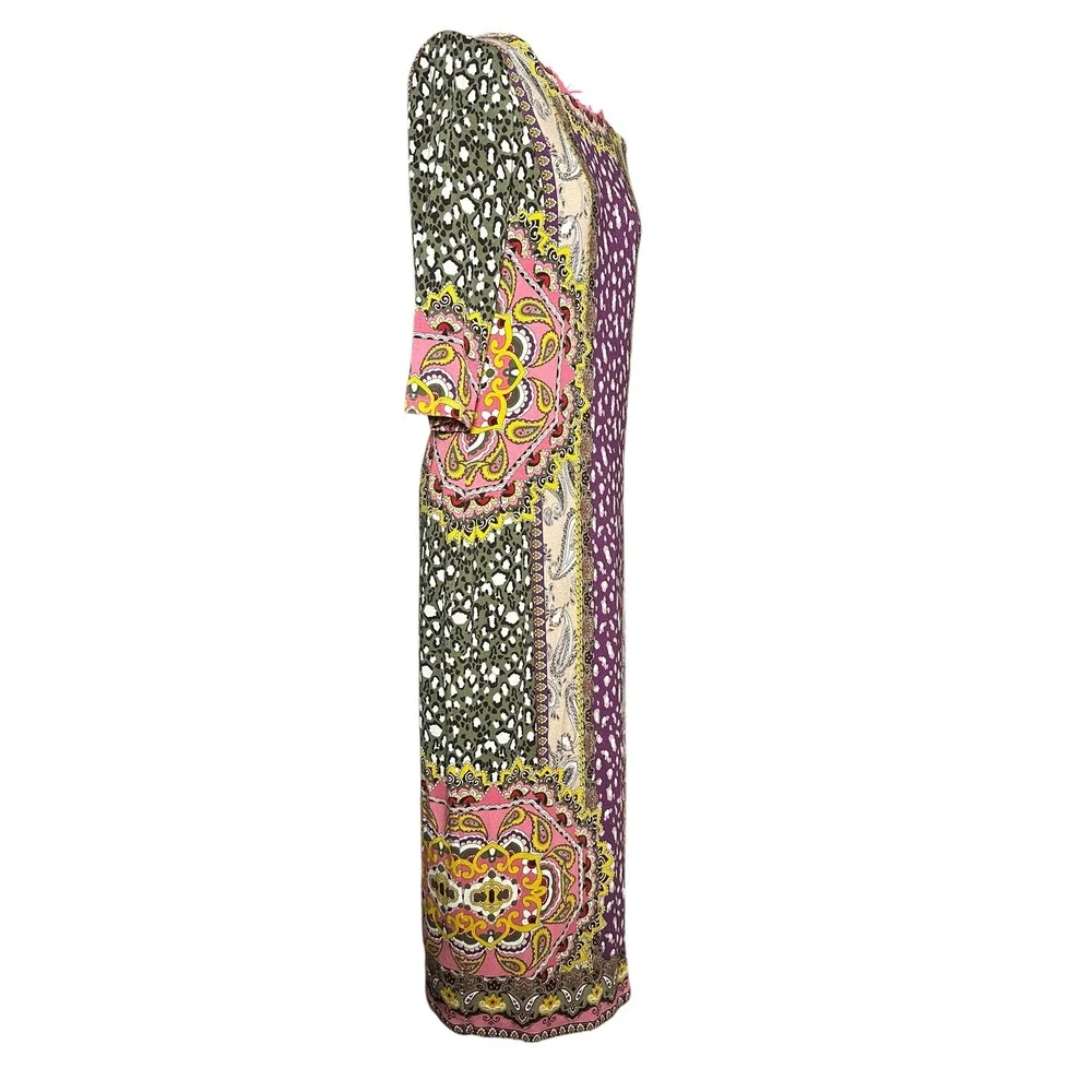 Women’s Fitted Multicolor Patterned Midi Dress - Pink/Purple